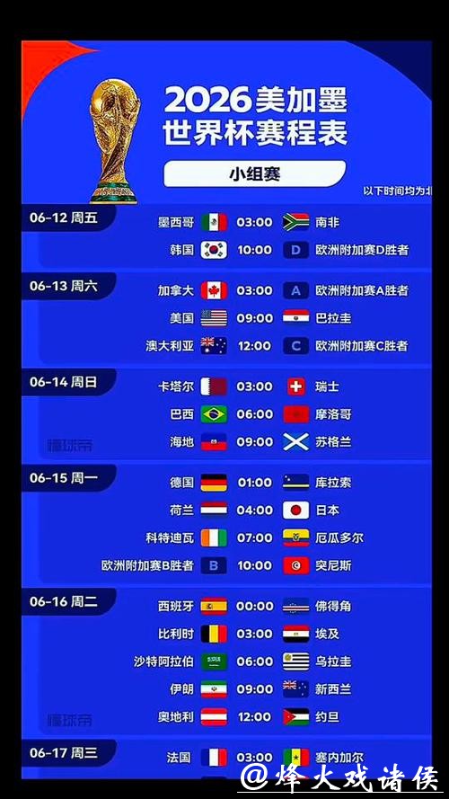 2026年世界杯高清直播时间表 2026年世界杯高清直播时间表